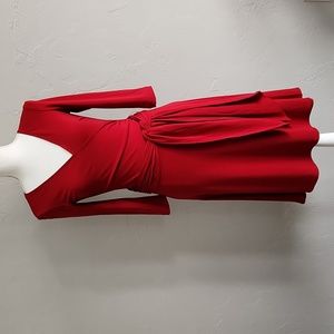 BCBG MAXAZRIA Cranberry Red Faux Wrap Dress S